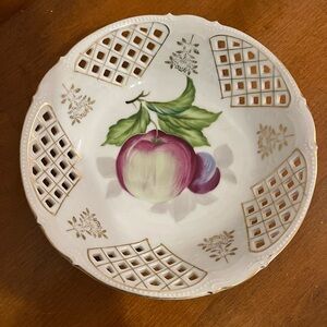 Vintage Occupied Japan Porcelain Bowl with Fruit Design and Gold Accents